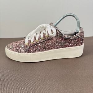 Steve Madden Bertie-G Glitter Fashion Round Toe Lace-up Platform Sneaker Size 8M
